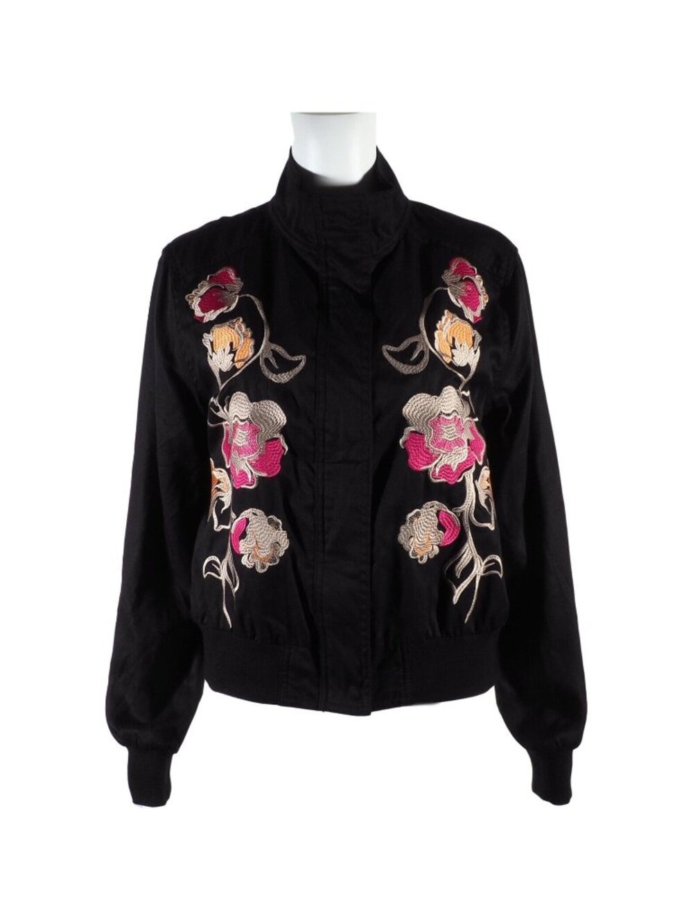 Context Womens Jacket Size S Floral Embroidered Nehru Black Pink Orange Silver